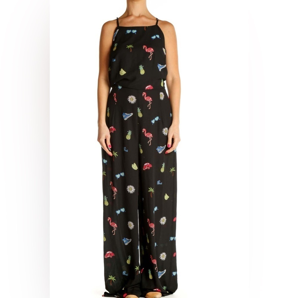 Nicole Miller Summer Printed Jumpsuit with Adjustbale Straps - Size 2 in Black